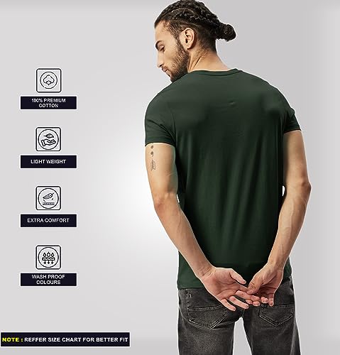 Image of Sleepynuts Men's Regular Fit Round-Neck Half Sleeves Solid Casual Wear T-Shirt (Militry Green -S)