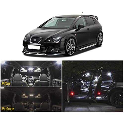 12 Uds Canbus Blanco sin Error LED Interior Lectura Domo Mapa Bombillas Kit, para Seat Leon MK2 1P 1P1 2005-2012 Accesorios de Coche