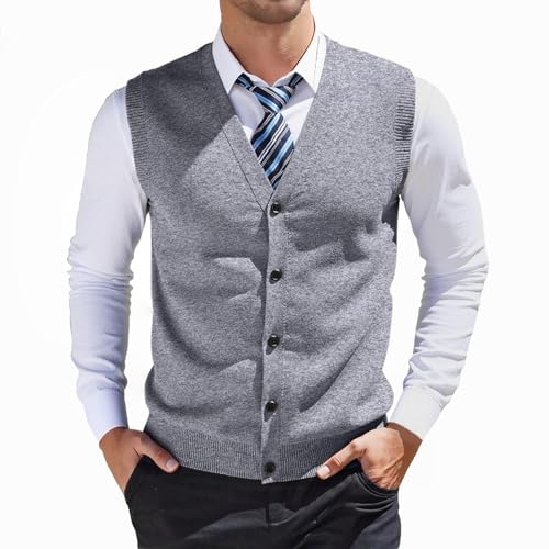 Generisch Jersey para hombre, chaleco de punto grueso, sin mangas, chaqueta de punto con botones, cuello en V, chaleco de negocios, ropa de punto, informal, chaleco regional, monocolor, camiseta sin
