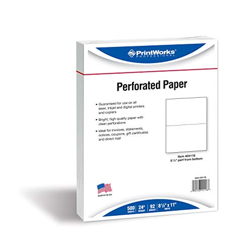 PrintWorks Professional Half Sheet Perforated Paper 8.5” x 11” - Perfect For W-2, 1099, & Statement Use - Made in the USA - 2500 Sheets - 20 lb - A5 Paper - Printer Compatible - White (04116C) by PrintWorks - Image 2