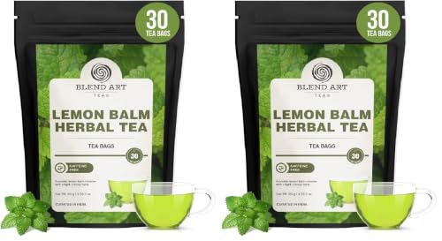 Image of BlendArt Teas - Lemon Balm Herbal Tea - 30 Count - Pyramid Tea Bag | Relive Stres- Lemon Balm Herbal Tea, | Reduces Bloating | Refreshing Flavour - Leaf Based - Caffeine Free (Pack of 2)