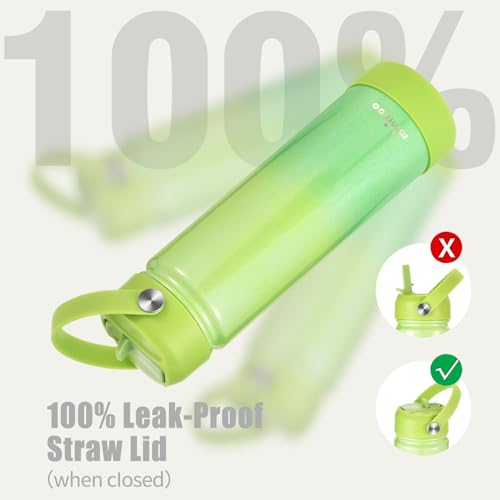 Insulated Stainless Steel Water Bottle with Straw, Ceramic-Lined, BPA-Free & Leak-Proof, 24 oz, Neon Dew