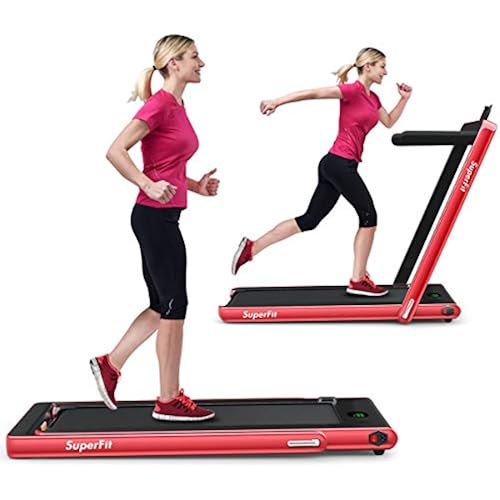 GYMAX Walking Pad, 2.25HP Foldable Treadmill with Smart App & Remote Control, Bluetooth LED Monitor, Small Spaces Compact Running Machine, Folding Portable Under Desk Treadmill for Home Office