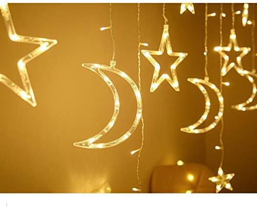 ALFEUND 7.5ft Decorative Starry String Curtain Lights Moons and Stars LED Night Light for Home Decoration Party,Remote Control AA Battery/USB Powered