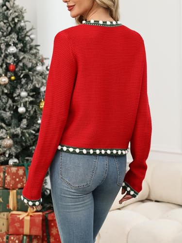 Image of Cropped Cardigan for Women Open Front Jackie O Sweater Jacket Button Down Fall Chunky Knit Coats