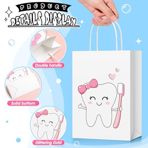 Image of 30 Pcs Dental Goodie Bags with Handles, Paper Tooth Patient Gifts Bags, Tooth Themed Office Giveaway Supplies for Dental Clinics, Hygienist, Assistant, Dentist