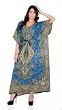 Art Of Creation Women Kaftan Dress Tunic Long Maxi Plus Size Night Gown Beach Cover Up Top Color-Teal Blue Tunic Kimono