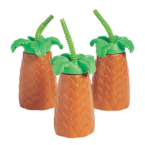 Fun Express 12 Pieces Palm Tree Molded Sipper Cup, Holds 20 oz, BPA Free Plastic, Party Supplies...