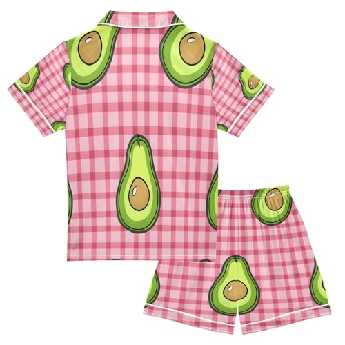 senya Pajama Sets Silky Button Down Nightwear Sleepwear Size 5-14 Years Pink Checkered Avocado2