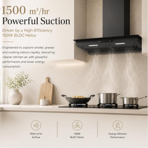 Image of Faber Mercury 90cm 1500m /hr BLDC Filterless Autoclean T-Shape Max Grill Chimney|3 Speed| 46dB|Touch&Gesture Control|12Yr Motor,2Yr Comprehensive Warranty by Faber|Hood MERCURY BLDC FL SC HC BK IN90-T