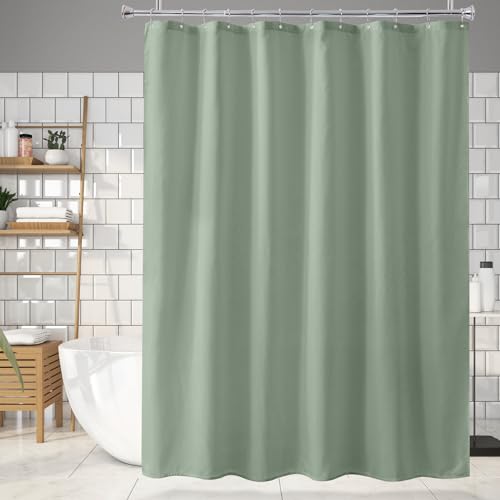 Image of Amazer Sage Green Shower Liner Cloth Waterproof, Soft Sage Green Shower Curtain Liner Fabric with Weighted Stones, Washable Shower Curtain and Liner 2-in-1, 12 Grommet Holes, 72 x 72 Inches