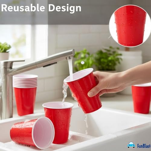 Image of FunBlast Party Drinking Glasses - 20 Pcs | 500 ML Reusable Beer Pong & Cocktail Cups | Leakproof, Strong & Durable Plastic Glass Set for Parties, Events & Celebrations (Red)