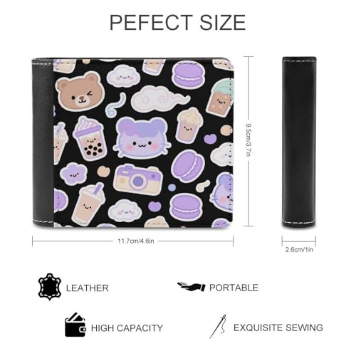 Slim Wallet Black And Purple Milk Tea Compact Bifold Wallet with Credit Card Holder Leather Coin Slot ID Window Unisex2