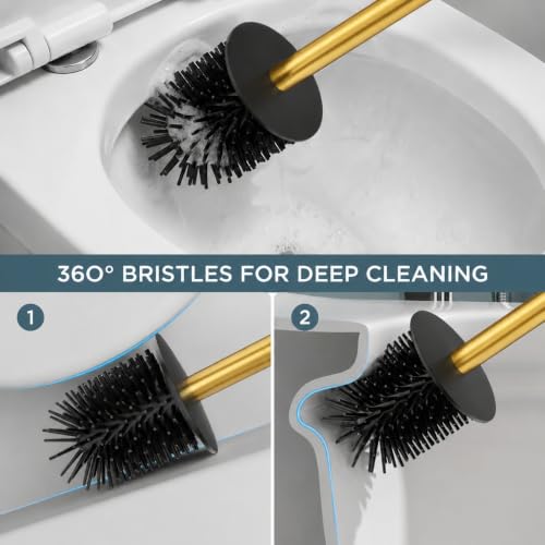 Image of FORIOUS Stainless Steel Toilet Bowl Brush Scrubber and Holder Set Short