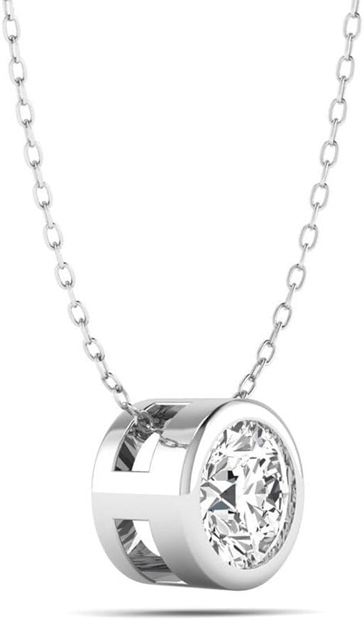 IGI Certified 2.00 Carat Round Cut Lab Grown Diamond E VVS2 14K Gold Bezel Set Solitaire Pendant Necklace for Womens Engagement Wedding 16" Chain With 2" Extender