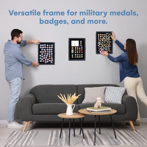 Flybold Pin Display Case with Locking System - 19x14 Enamel Pin Display Board for Medal and Patch Collection - UV-Protected Shadow Box for Military and Police Badges, Awards, and Keepsakes