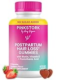 Pink Stork Postpartum Hair Loss Gummies | Biotin, Pantothenic Acid, Vitamin E, B6, B12 | Postnatal Hair Growth + Regrowth Support | Breastfeeding-Friendly | Postpartum Essentials | 60 Gummies