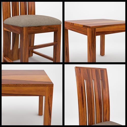 Image of Solid Sheesham Wood 6 Seater Dining Table Set with Cushioned Chairs for Dining Room | Living Room | Home & Office | Hotels Restaurant & Cafe (6 Seater, Honey B)