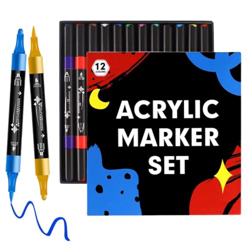 DWFEYOI Rotuladores,12 Colores de Marcadores Acrílicos Permanentes para Graffiti, Piedra, Cerámica, Vidrio, Madera, Tela, Lienzo y Metal. a Base de Agua, Secado Rápido