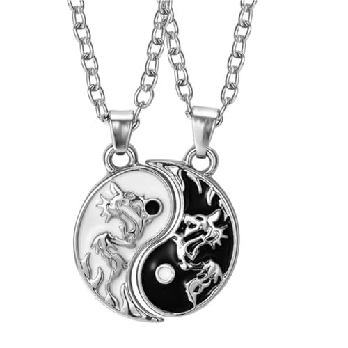 ZYOMVUN Lot de 2 colliers Yin Yang Taichi BFF - Collier Taichi BFF, Chaînes d'amitié - Pendentifs Ying Yang - Dragon sculpté - Pour meilleurs amis, amoureux...