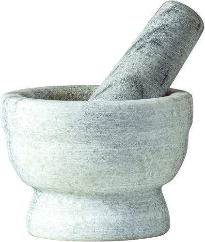 JADE TEMPLE 17438 Marmor Mörser mit Stössel, Steingut, Grau JADE TEMPLE 17438 Marmor Mörser mit Stössel, Steingut, Grau