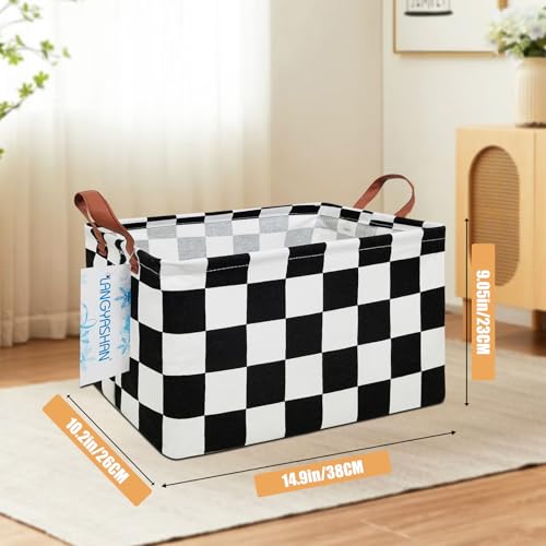 Image of Rectangular Storage Bin Collapse Canvas Fabric Cartoon Storage Basket with Handles for Organizing Home Kitchen Boys and Girls Toys Office Closet Shelf Baskets (Rec-Racing Flag)