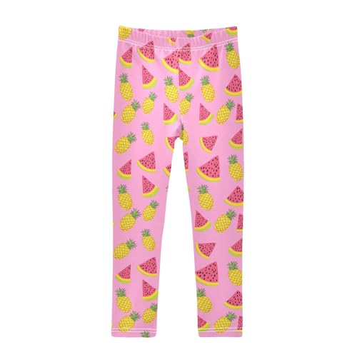 senya Girls Printed Leggings Yoga Pants Pink Pineapple Watermelon Pattern for Kids in 4t to 10 Years, 4T