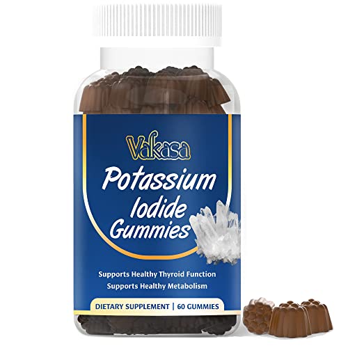 VAKASA Potassium Iodide Gummies, High Absorption Potassium Supplement with Folate, Vitamins B6, B12, Zinc, L-Tyrosine, Support Thyroid Function, Vegan, 60 Gummies
