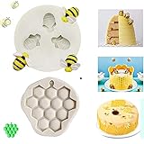 3 Cavity Bumble Bee Silicone Mold for Chocolate ,3D Bee Day Beehive Honeycomb Cake Molds for Kids,...