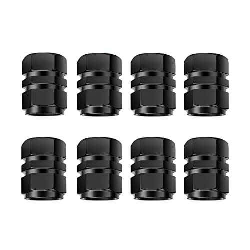 Rnitle Bouchons de Valve de Pneu[8 Pièces ],Aluminium Capuchon Antipoussière de Roue de Voiture,Marqueur de Pneus de Voiture,avec Joint Hexagonal Bouchons de Valve de Pneu universels Bouchons (Noir)