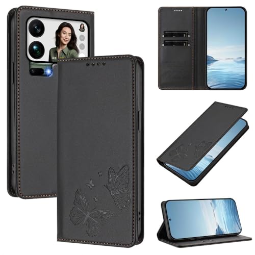 Étui Xiaomi Redmi Note 15 Pro Plus 5G housse clapet noir motif papillon