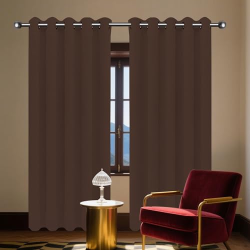 Rideau occultant 430 x 125 cm marron isolant thermique à oeillets