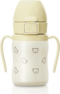 GROSMIMI 6oz Insulated 316 Stainless Steel Toddler Straw Cup - Leak-Proof Flip Top, BPA-Free Bear Design