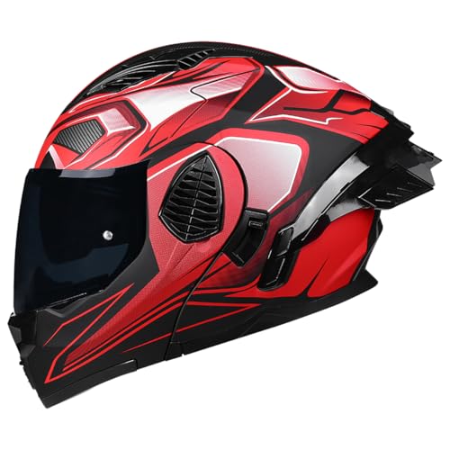 Woljay Motorrad Integral Klapphelm mit Doppelvisier integriertes Motorrad für Erwachsene Männer und Frauen Straßenrennen Moped DOT/ECE Zugelassen (Red-Smoke Visor,X-Large)