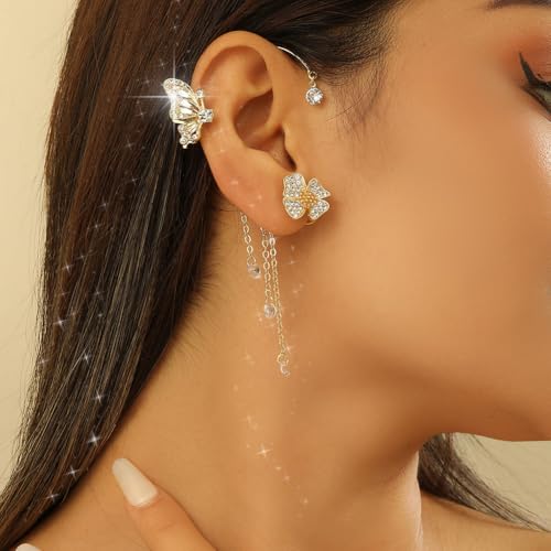 2PCS Butterfly Ear Cuffs Earrings Zircon Earrings Butterfly Ear Wrap No Piercing Eae Cuff Clip On Earrings For Women Jewelry3