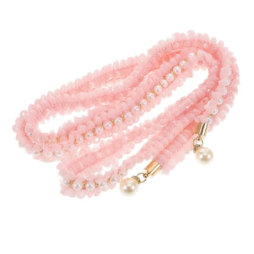 LOGOFUN Traditional Japanese Kimono Sash Belt with Faux Pearl Decor for Women Elegant Yukata Waistband Accessory in Pink Bridal Weddings