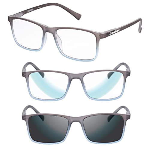 Image of Croakies Jasper Photochromic Progressive Eyewear | UV400 Sunglass for Outdoor | Bluelight Eyeglass for HEV Devices | Bundle