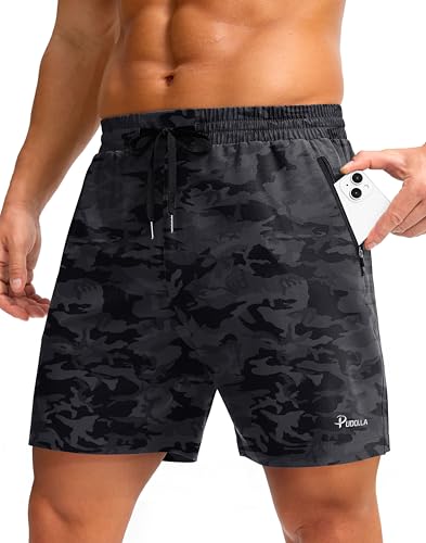 Image of Pudolla Men's Running Gym Shorts with Zipper Pockets 5 inch /7 inch / Lightweight Quick Dry Running Workout Athletic Short