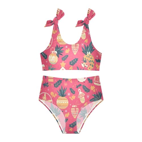 KLL Cute Cartoon Character and Christmas Elements Pink Girls 2 Pieces Bikini Sets Quick-Dry Swimsuit Swimming Suits Cute3