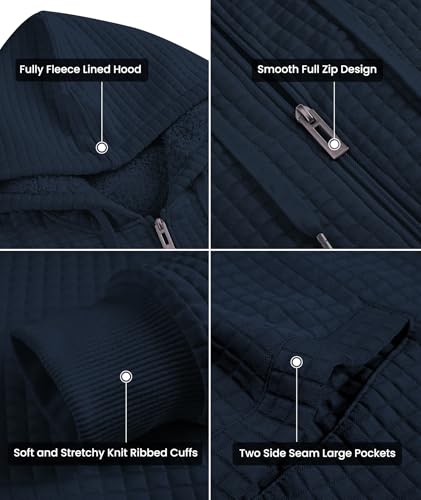 Image of GEEK LIGHTING Mens Fleece Lined Hoodies Zip Up Waffle Knit Thicken Hooded Sweatshirts Winter Jackets