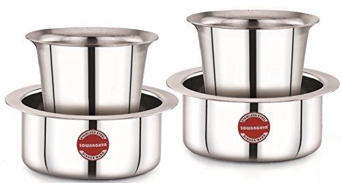 Image of SOWBAGHYA Stainless Steel Dabara Set | 4 Pieces | 2 Dabaras & 2 Tumblers | 150ml Each | Traditional South Indian Coffee & Tea Serving Set | Degree Coffee Tumbler | Dishwasher Safe