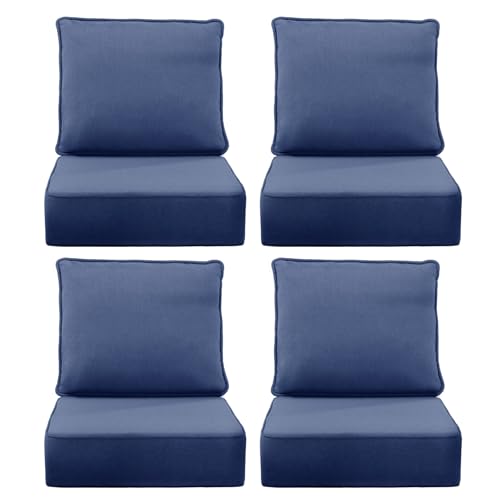 Image of 6 inch Thick Outdoor Chair Cushions, 24 x24 Inch Patio Furniture Cushions Set of 4 with Water Resistant & Removable Cover, UV Resistant, 30D High Density Sponge Patio Cushion, Blue