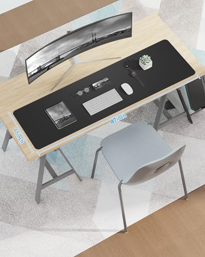 Image of Large Desk pad mat,Mouse Pad,Office Desk Mat, Non-Slip PU Leather Desk Blotter,Large Desk pad,Waterproof Keyboard mat for Office /Home /Decor (Black,48 inch x 17 inch)