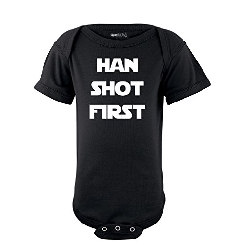 Apericots Funny Han Shot First Cute Soft Cotton Short Sleeve Infant Bodysuit Black
