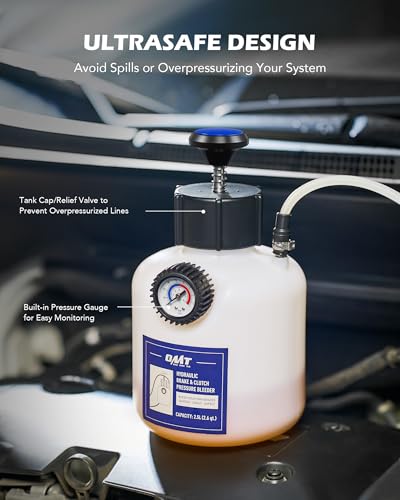 Image of OMT 2.5L One-Person Pressure Brake Bleeder Kit Extractor with 42mm Adapter | Compatible with 42mm European Vehicles, Polyethylene Tank with Built-in Pressure Gauge, Long Hose for One-Man Servicing
