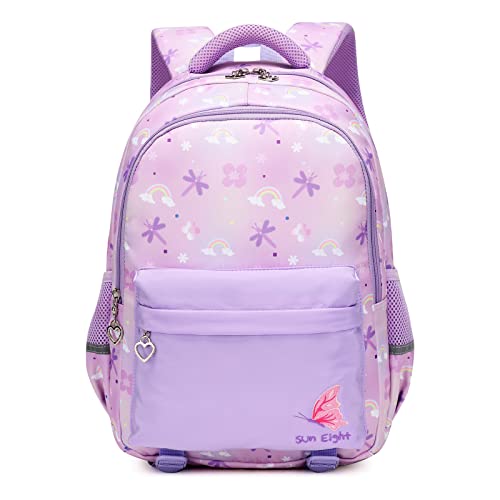 SUN EIGHT School Backpacks for Girls, 16inch Lightweight Waterproof Bookbags, Girls Backpack for Elementary Kids Backpack for Boys Girls Ages 6+ Years old(Purple)