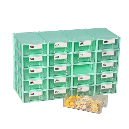 Armario de almacenamiento apilable con 20 cajones divisores y etiquetas. Perfecto para organizar herramientas de garaje, manualidades, piezas pequeñas