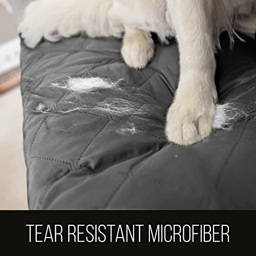 Sofa Shield Couch Slip Cover with Patented Strap, Large Cushion Protector, Reversible Stain and Dog Tear Resistant Slipcover, Quilted Microfiber 62in Seat, Washable Covers for Dogs Pets Kids, Charcoal