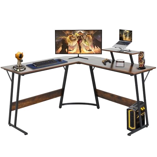 Image of L Shaped Gaming Desk, 50 inch Corner Desk, Spacious Dual Tops, P2 Particleboard, Metal Z-Legs, Adjustable Non-Slip Pads, Scratch /Waterproof, Multi-Use Home Office /Game Room /Dorm