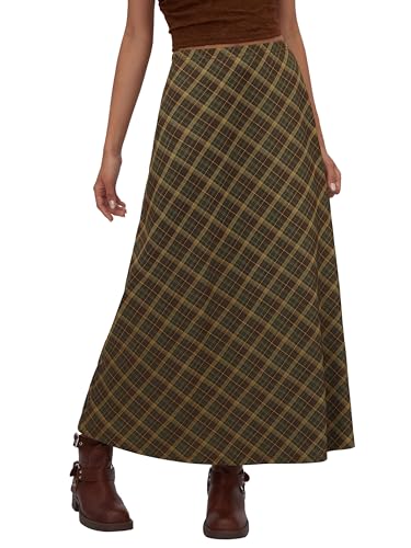 CIDER Women's Plaid Maxi Skirt A-Line Pleated Fall Fashion Gingham Skirts Going Out Cute Trendy Casual Vintage Outfit4